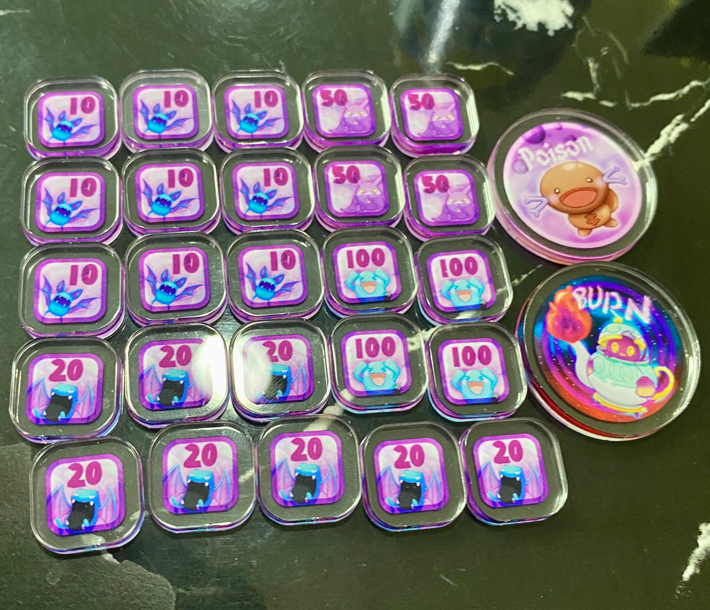 PTCG 傷害指示物 - 大口蝠 波音蝠 叉字蝠 果然翁 + 怖思壺 帕底亞烏波 狀態指示物 Damage Counter Set